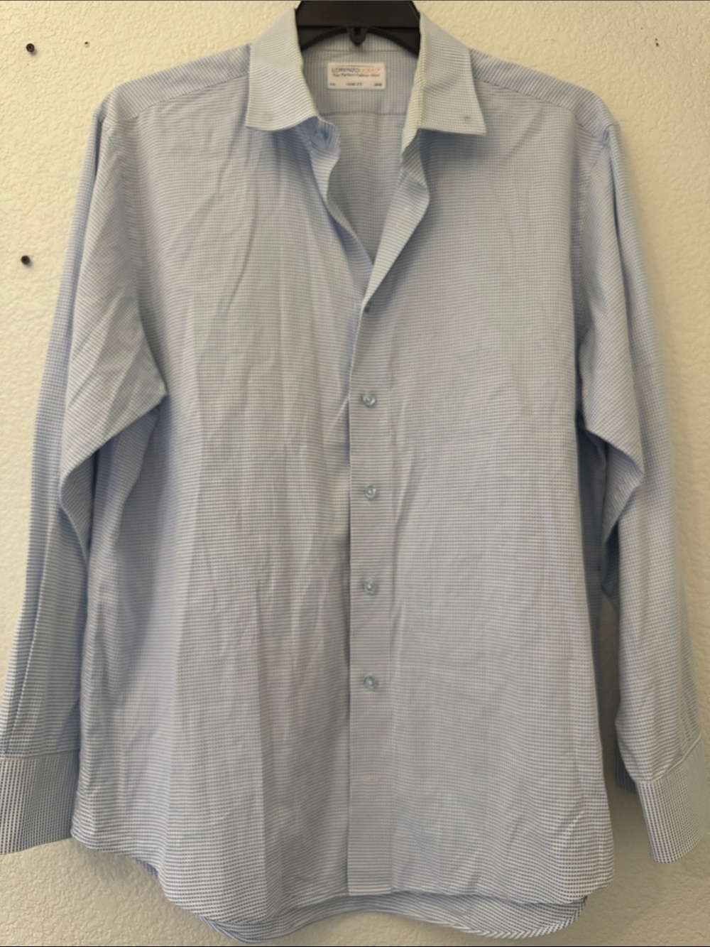Lorenzo Uomo Light Blue Micro-Check Button-Down Dress Shirt